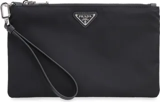 Prada Logo Plaque Zipped Pouch Bag