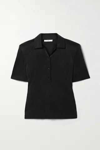 Tibi - Deeba Cupro-blend Jersey Polo Shirt - Black
