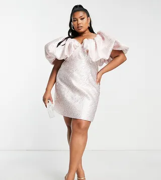 ASOS LUXE Curve bubble Bardot mini dress in jacquard