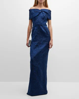 Twist-Front Jacquard Column Gown