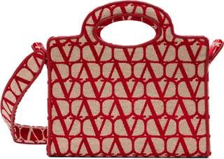 Valentino Garavani Beige & Red 'Le Troisième Toile' Tote