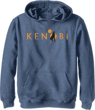 Boy's Star Wars: Obi-Wan Kenobi Silhouette Kenobi Two Suns Pull Over Hoodie - Navy Blue Heather - Medium