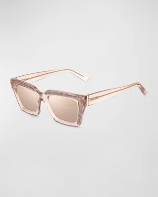 Megs Crystal Panel Plastic Rectangle Sunglasses