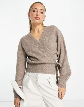 & Other Stories wrap cardigan in brown melange