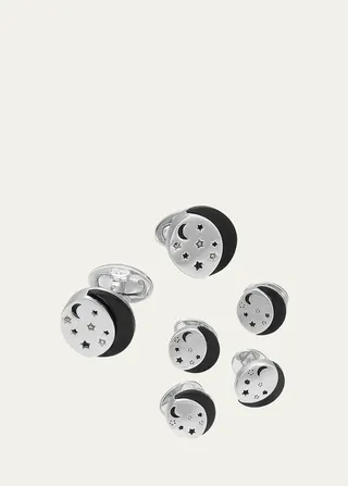 Starry Night Onyx Marcasite Cufflinks Studs Set