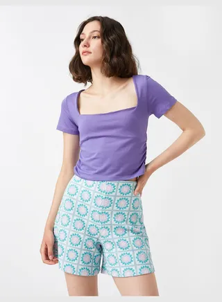 Square Neck T-Shirt Short Sleeve Cotton