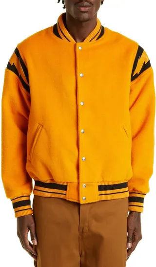 Lightning Inset Wool Blend Bomber Jacket