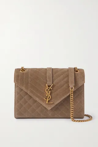 SAINT LAURENT - Envelope Medium Quilted Suede Shoulder Bag - Brown