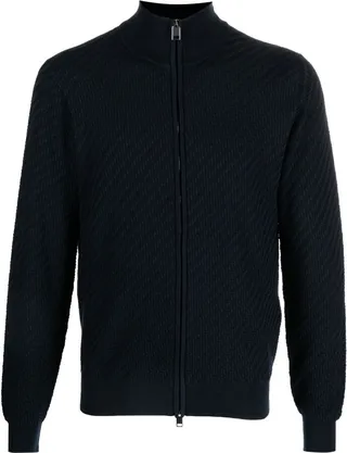Embossed-Finish Zip-Up Jumper