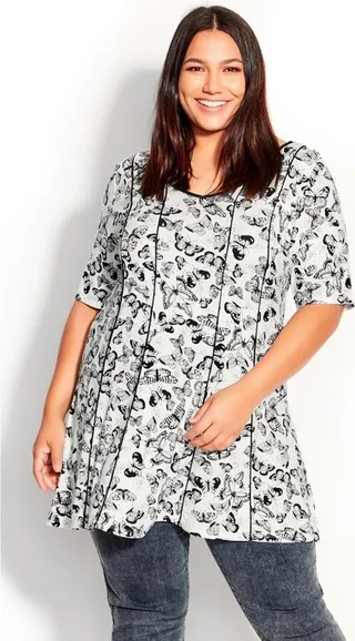 EVANS | Women's Plus Size Panel Print Tunic - ivory - 30W
