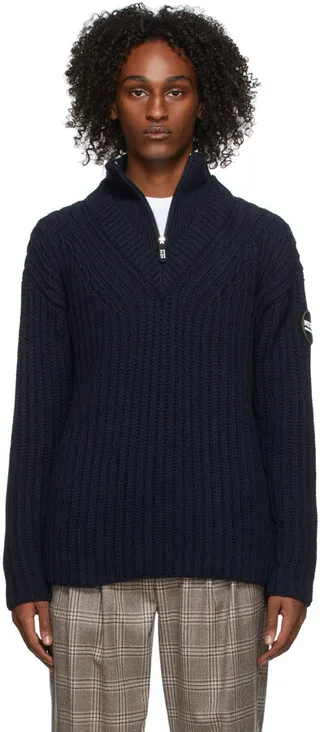 Giorgio Armani Navy Neve Alpaca Quarter-Zip Sweater