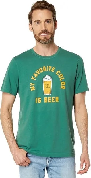 Life is Good My Favorite Color Is Beer Short Sleeve Crusher Tee (Spruce Green) Men's T Shirt