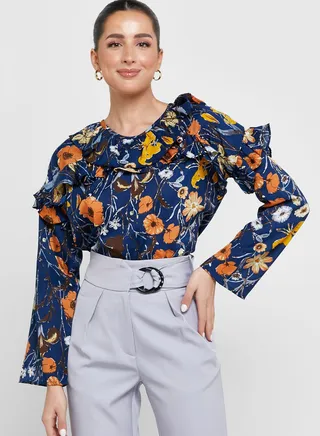Frill Detail Printed Blouse