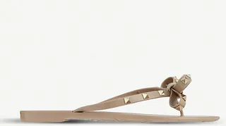 Womens Nude Rockstud-embellished Flip-flops