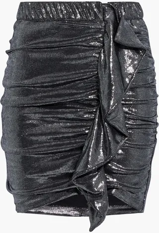Malaga ruffled ruched lamé mini skirt