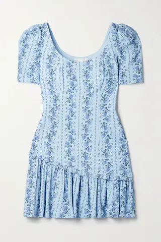 LoveShackFancy - Solus Ruffled Floral-print Crepe Mini Dress - Blue