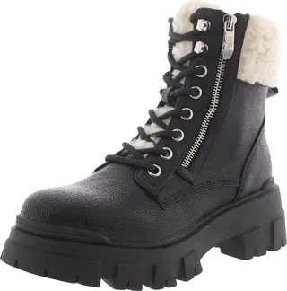 Aboli 2 Womens Faux Fur Zip Up Combat & Lace-up Boots