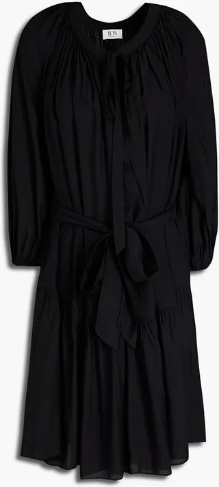 Gathered belted woven mini dress
