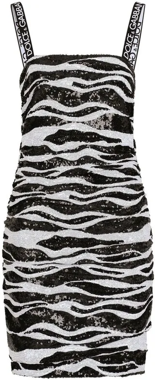 Sequin-Embellished Zebra Print Mini Dress