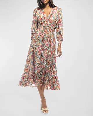 Pauline Chiffon Floral-Print Midi Dress