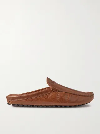 Shearling-Lined Full-Grain Leather Slippers