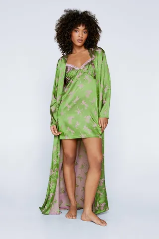 Nasty Gal Womens Premium Satin Floral Jacquard Reversible Maxi Robe