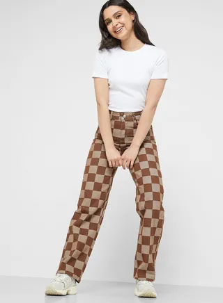 Checkered Mom Fit Jeans