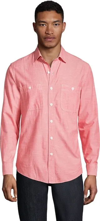 Lands' End Men's Tailored Fit Chambray Work Shirt - X-large - Soft Mojave Rose Chambray