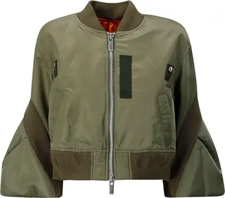 Sacai Balloon Sleeve Zip-Up Bomber Jacket