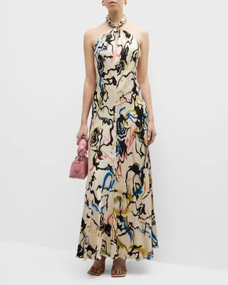 Maya Printed Open Tie-Back Maxi Dress