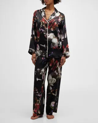 Moonlight Floral-Print Silk Pajama Set