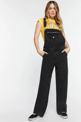 Denim Zip-Pocket Straight-Leg Overalls