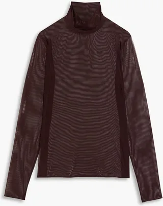 Stretch-tulle turtleneck top