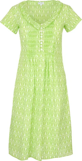 At Last... - Karen Short Sleeve Day Dress In Fresh Lime & White