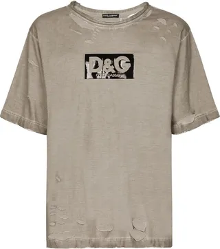 ripped-detail logo-print T-shirt