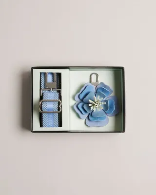 Webbing Strap Flower Keyring in Blue