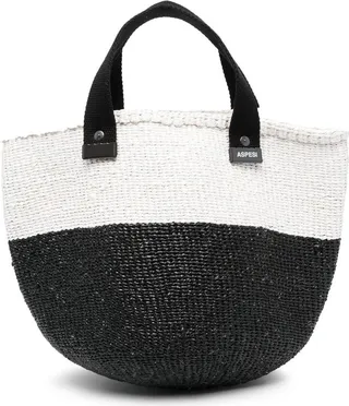 Two-Tone Woven-Raffia Tote Bag