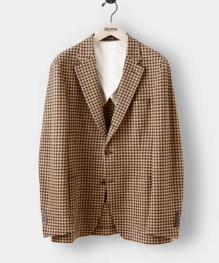 Italian Wool Seersucker Madison Suit Jacket in Brown Gingham