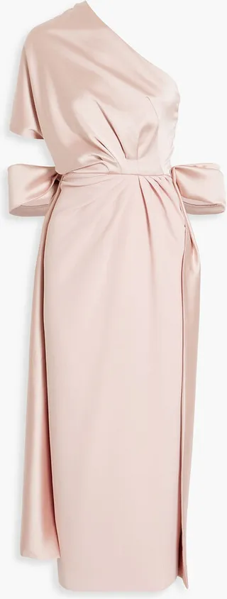 One-shoulder draped satin-crepe midi dress