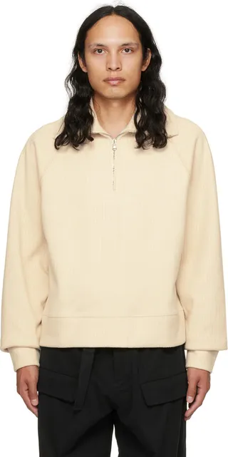Recto Beige Double Ribbed Half-Zip Sweater