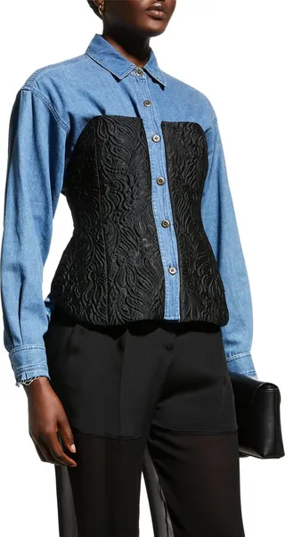 Denim Button-Front Bustier Top