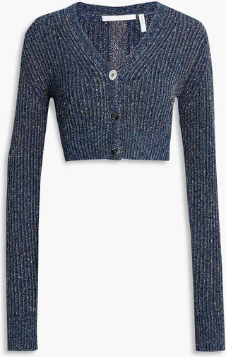 Cropped Donegal cotton-blend cardigan