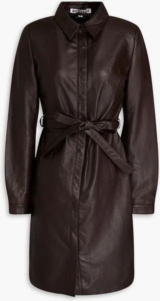 Clara belted leather shirt dress