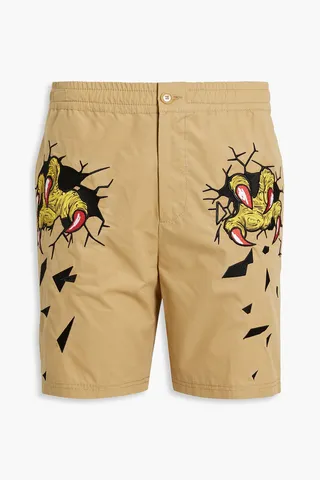 Embroidered printed cotton-poplin shorts