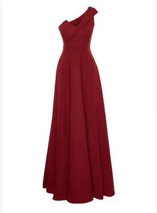 Claret Red Plain Fitted Unlined Woven Evening Dress & Graduation Dress