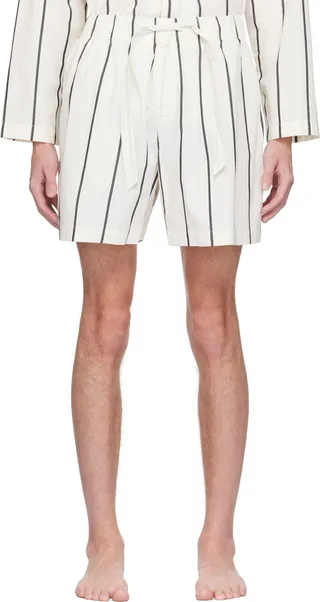 Tekla Off-White Striped Pyjama Shorts