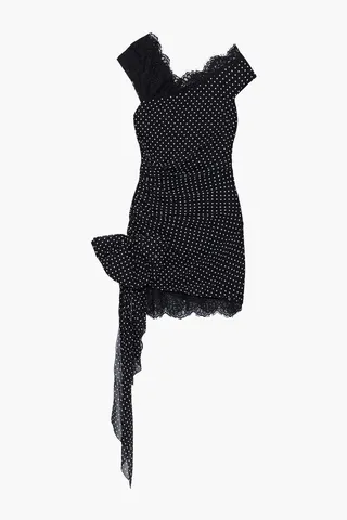 Bow-embellished polka-dot silk-chiffon mini dress