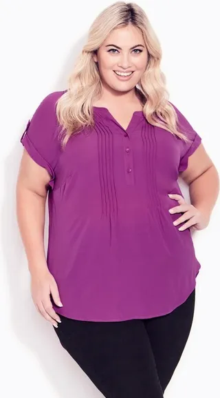 AVENUE| Women's Plus Size Button Pleat Top - grape - 16W