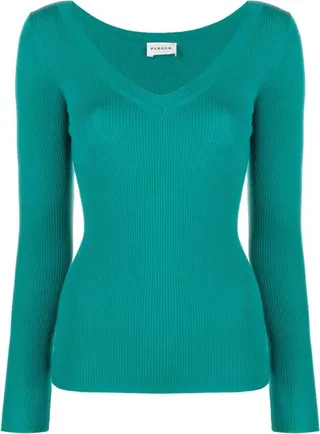 V-neck ribbed wool jumper