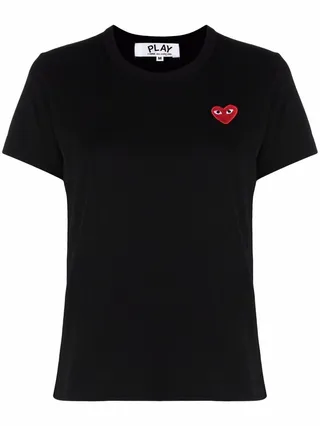 heart-embroidered cotton T-shirt